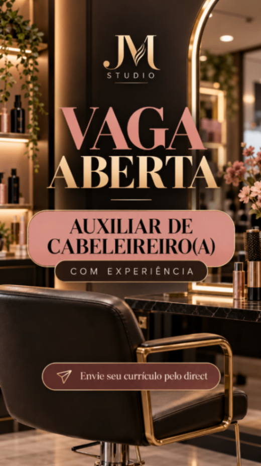 Vaga de Auxiliar de cabeleireiro - Belenzinho - São Paulo — Jm studio