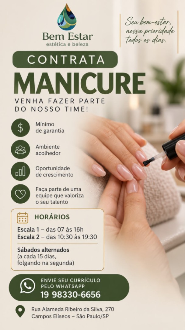 Vaga de Manicure/Pedicure - Campos Elíseos - São Paulo — Studio Gonçalves & Vicentin